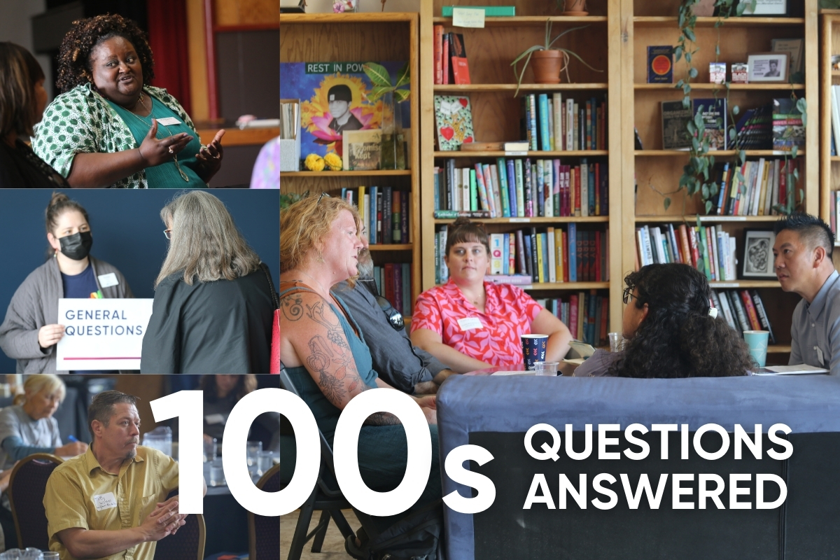 A photo collage with "100s questions answered" over it in white text.