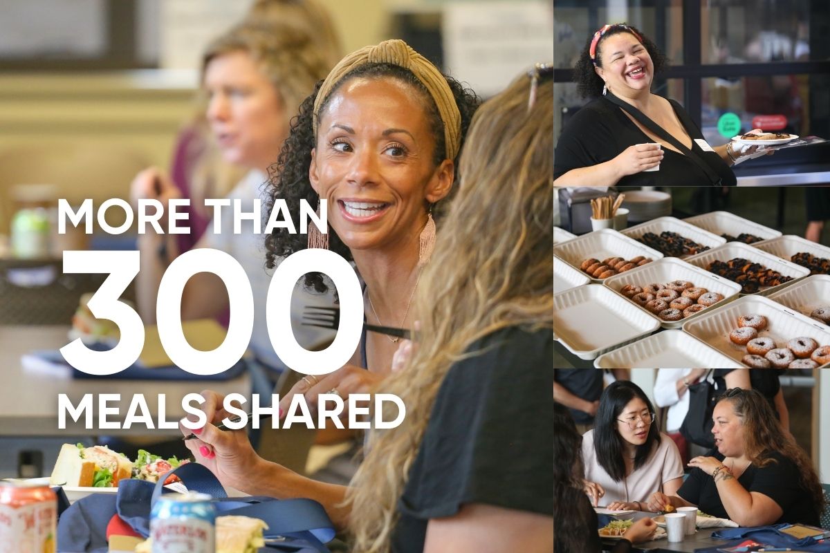 A photo collage with "more than 300 meals shared" over it in white text.