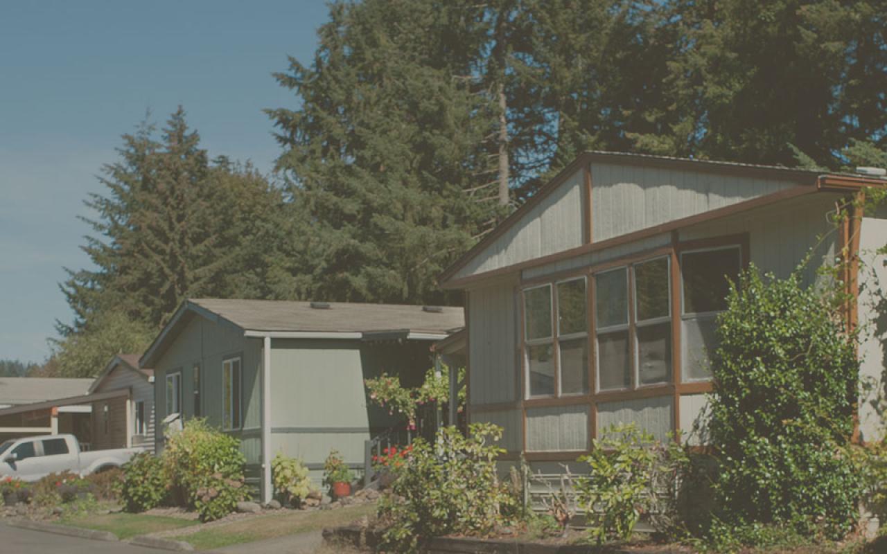 Photo caption: Over looking manufactured homes on a sunny Oregon day