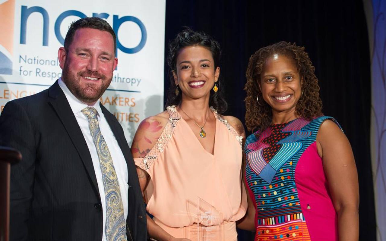 Photo caption: NCRP President and CEO Aaron Dorfman (left), Groundswell Fund Executive Director Vanessa Daniel (center) and Winthrop Rockefeller Foundation Sherece West-Scantlebury during NCRPs 2017 Unity summit.