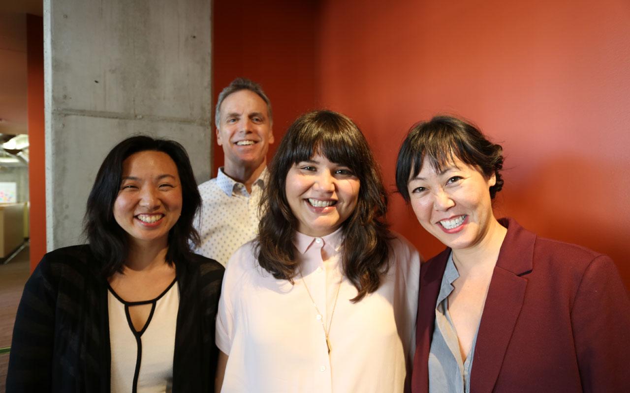 Photo Caption: Philanthropy Northwest Fellows, Mijounga Chang, Lauren Waudé and Denise Luk pose with Meyer CEO Doug Stamm for a photo.