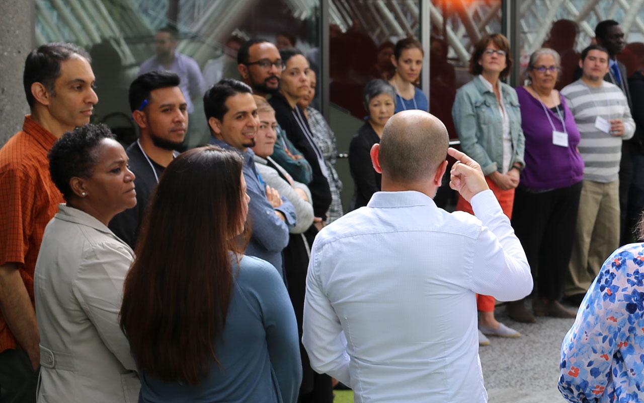 Photo caption: A Meyer grantee speaking to a group a cohort members during a 2017 Leadership Development and Learning convening