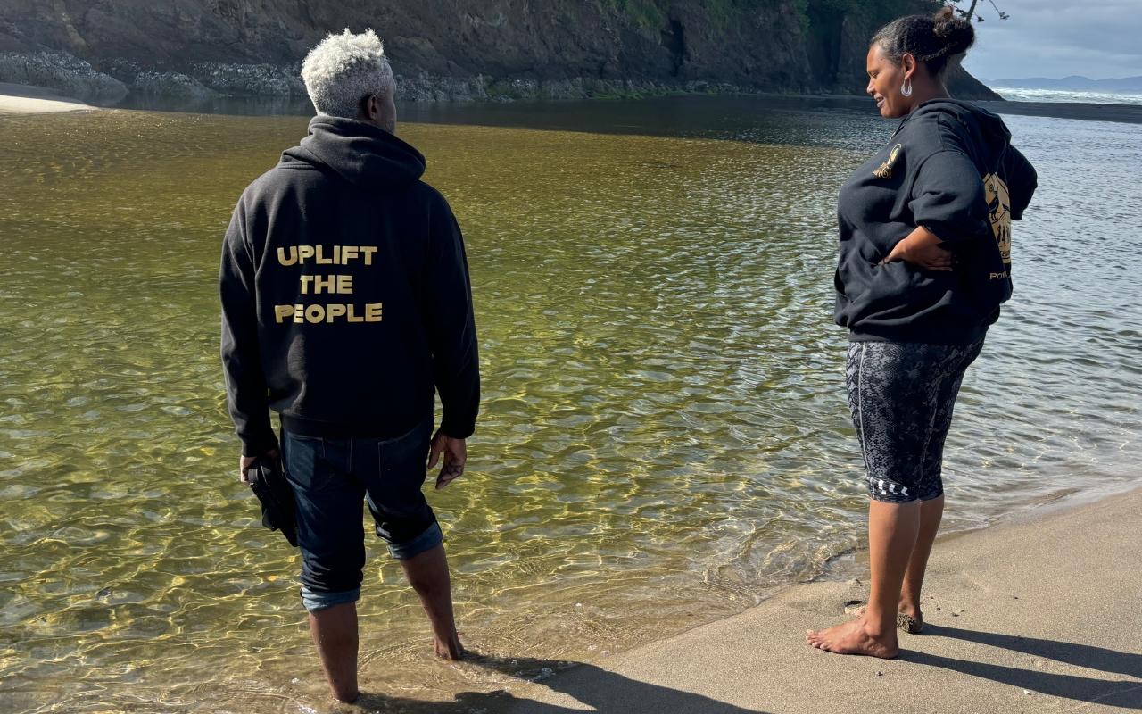 Two leaders from the Black Agricultural Ecosystem stand on the Oregon shore