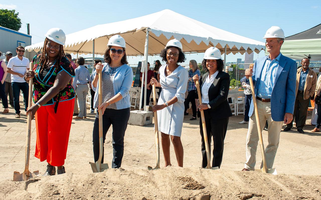 From left to right, Meyer president and CEO Michelle J. DePass, trustee Janet Hamada, board chair Toya Fick, trustee Alice Cuprill-Comas and trustee Mitch Hornecker (not shown trustee Charles Wilhoite). (Photo by Fred Joe)
