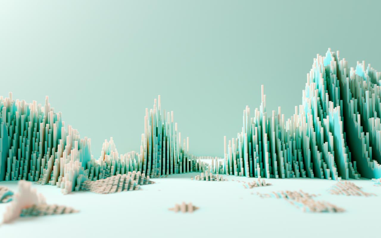 abstracted image of blue-green mountains