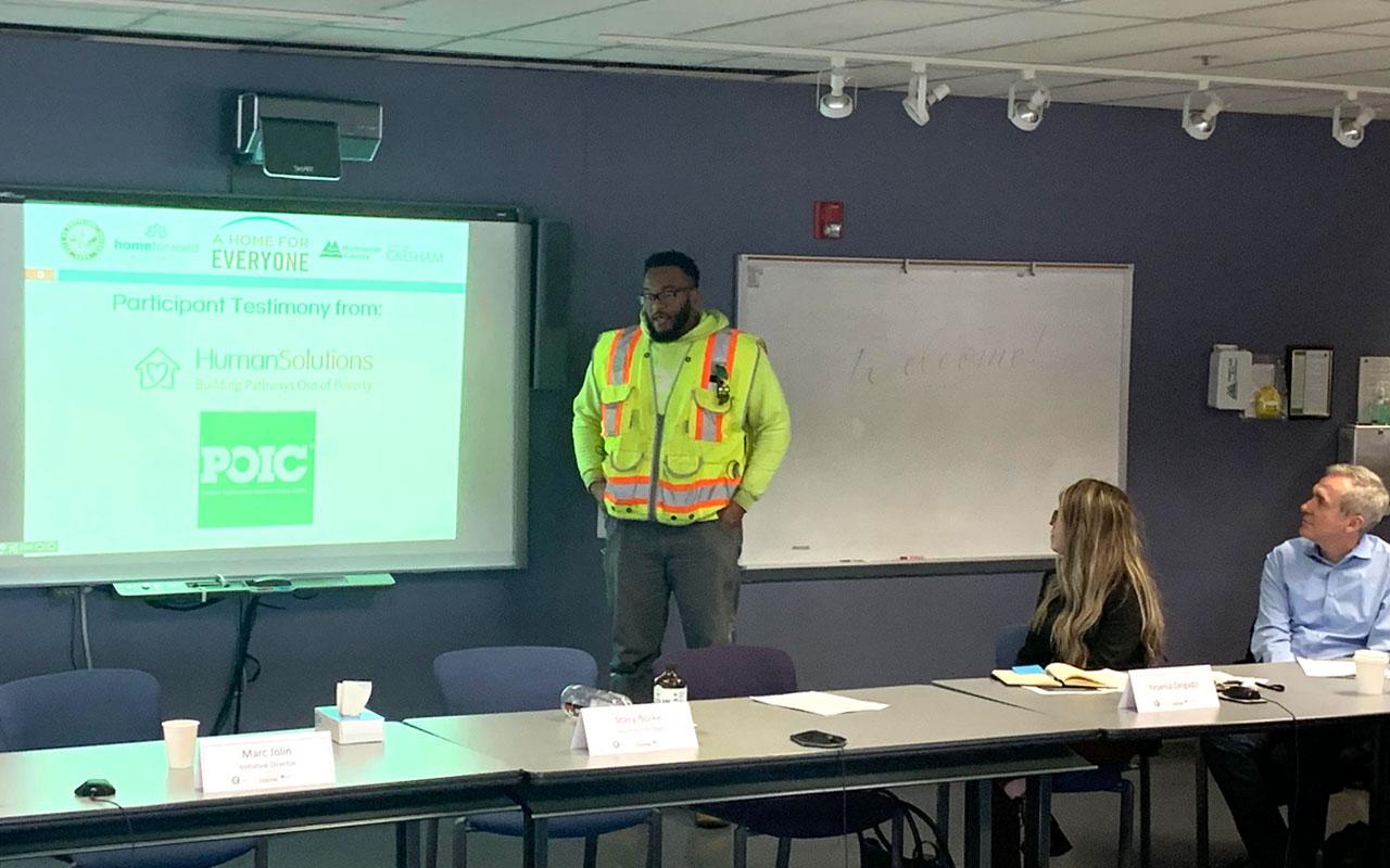 Economic Opportunity Rent Assistance Program participants share experiences of using the EOP program at the A Home for Everyone coordinating board meeting in April 2019.
